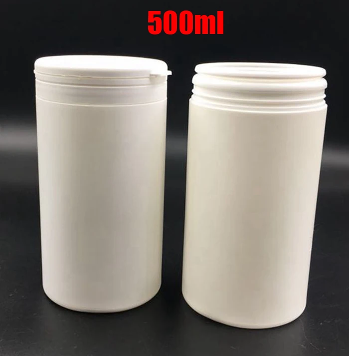 20pcs 500ml White Color PE Plastic Bottles, Capsule Jars, Packing Storages, Sweet/Candy Containers With Tearing Caps