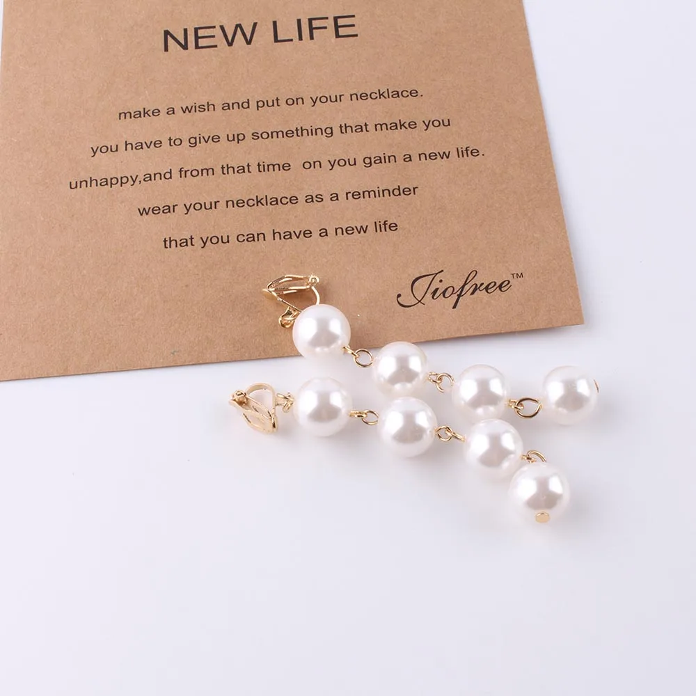 Fashion imitation pearl Bohemian OL temperament Long earring clips no pierced retro long section tassel female earrings jewelry