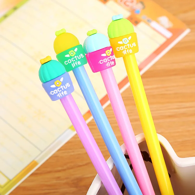 40 pcs Creative stationery jelly cactus neutral pen cute fresh student waterborne cartoon office needle pen