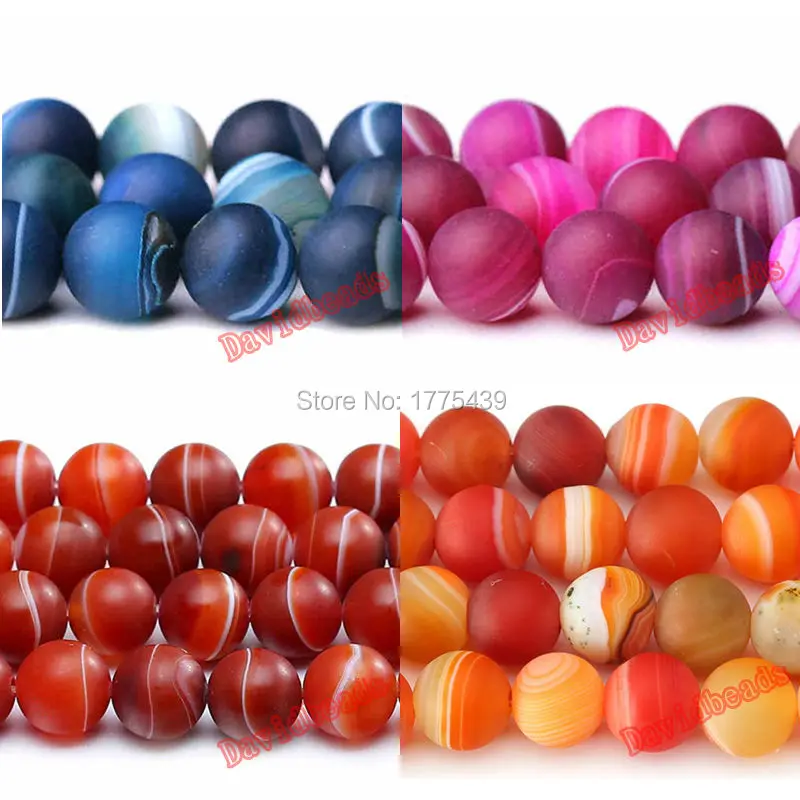 Natural Stone Frost Grind Arenaceous Blue Magenta Orange Red Stripe Agat Onyx Round Loose Beads 6 8 10 MM Pick Size