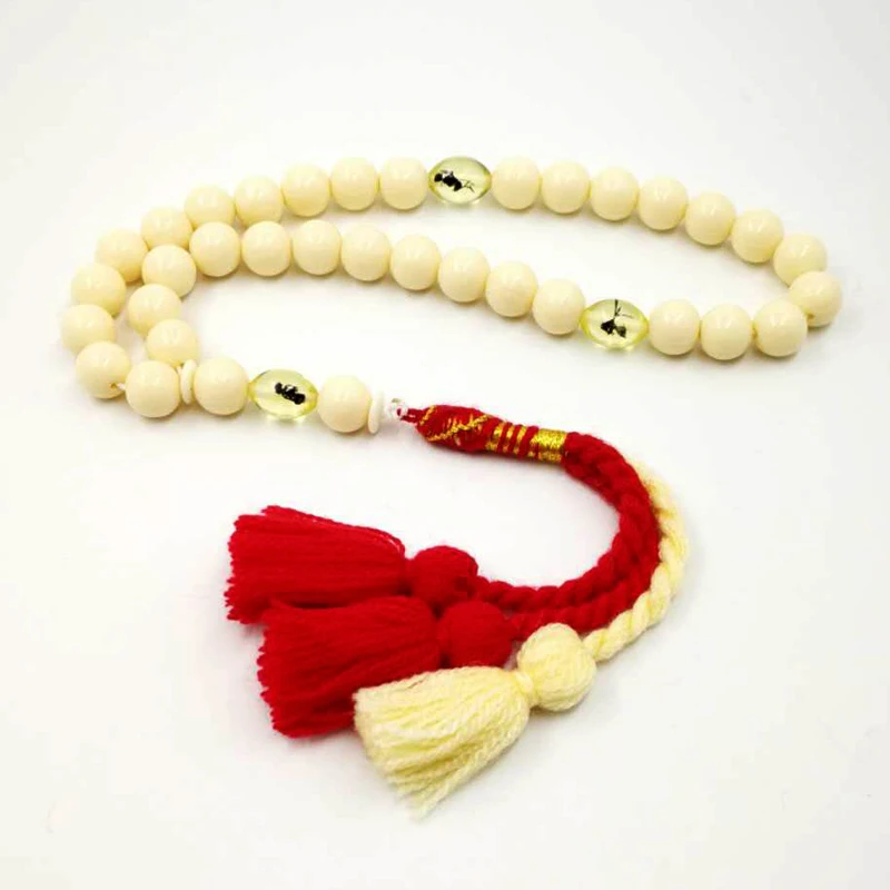 

Eid gift tasbih muslim Rosary mens ivory simulated 33 66 99 insect prayer beads Cotton tassel special islamic bracelet turkey fashion