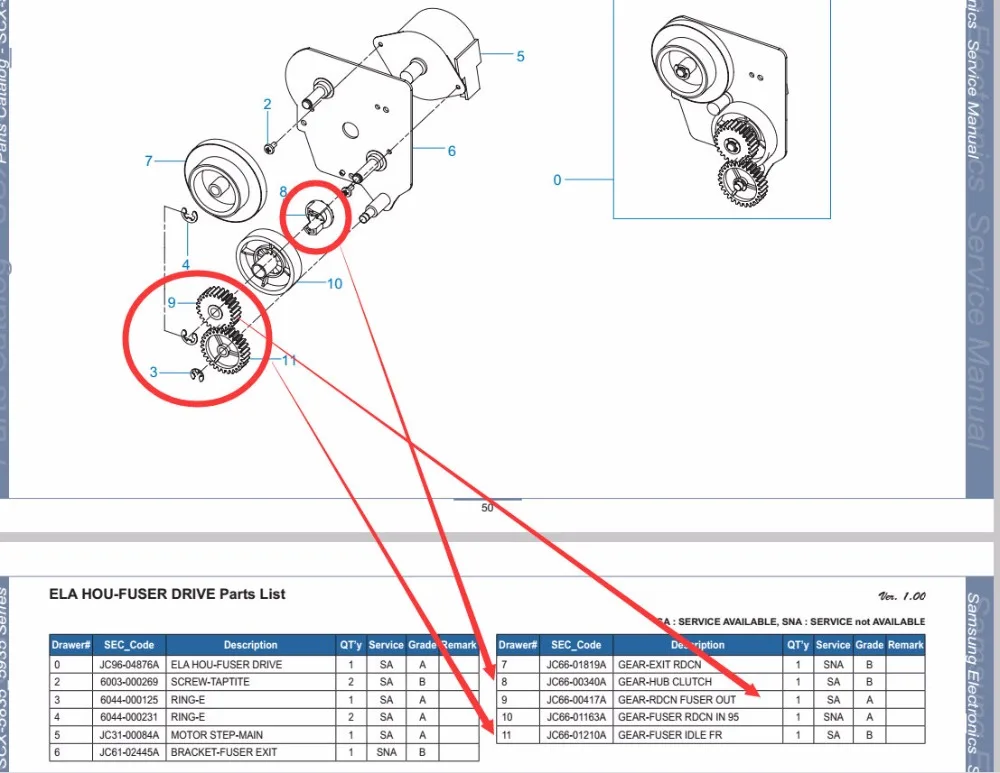 SHARE NEW JC96-04876A JC66-00417A JC66-01210A FUSER DRIVE Gear kit