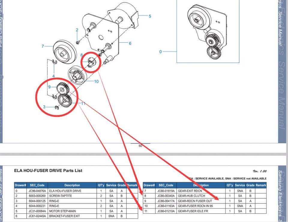 SHARE NEW JC96-04876A JC66-00417A JC66-01210A FUSER DRIVE Gear kit