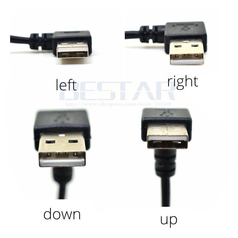 Угловой удлинительный кабель USB 2.0, 20 см, 90 градусов, правый, левый, вверх и вниз, адаптер для зарядки данных «папа-мама», 0,2 м