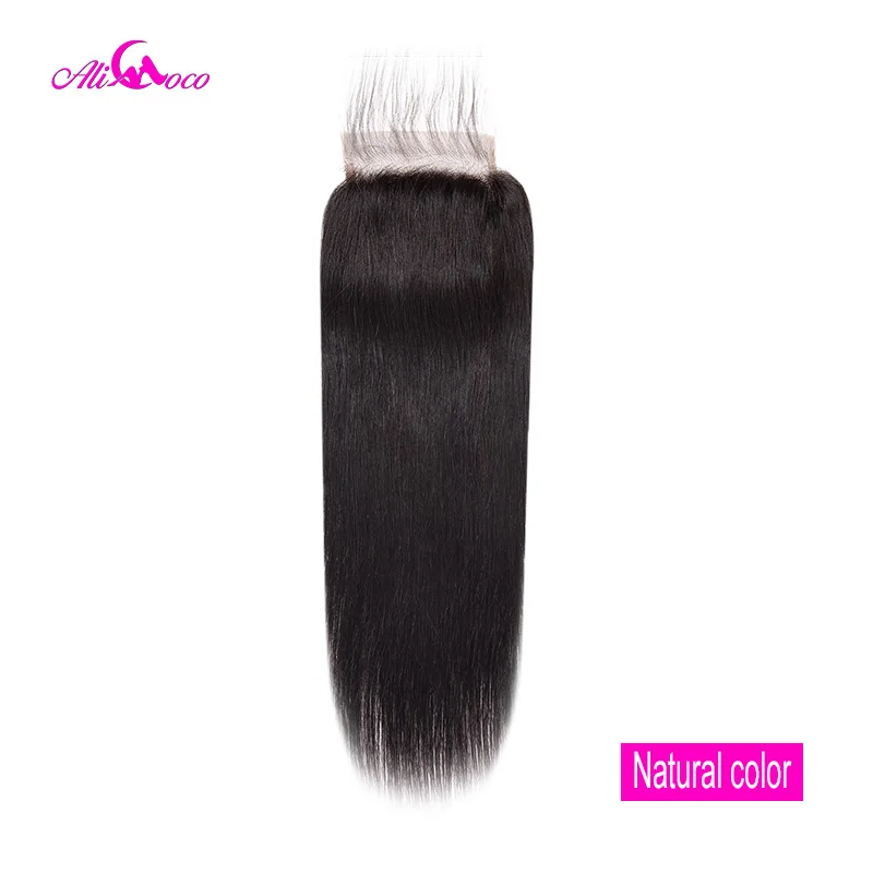 Ali Coco Hair Brazilian Straight Lace Closure 4x4 Natural Color/ #2/#4/1b/99j / 1B/4/27 Human Hair Closure 100% Remy Hair