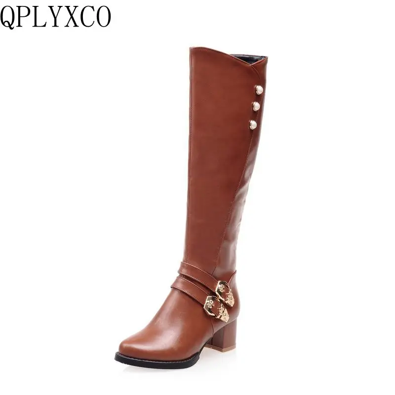 QPLYXCO 2018 fashion Super Small& Big Size 31-52 knee-high Boots Autumn Winter Warm high heels shoes Woman High quality L-1