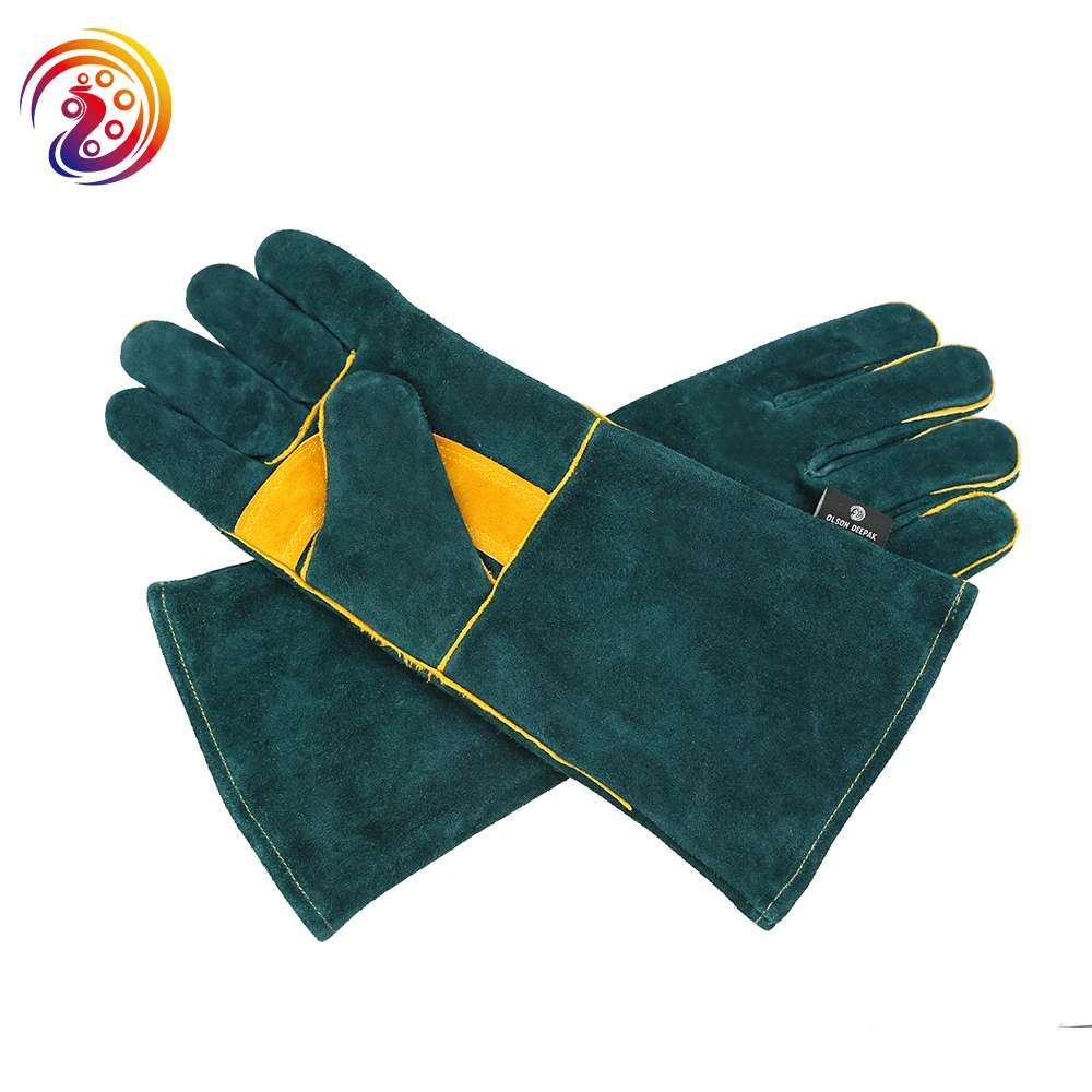 Men Welding Gloves Cow Split Leather Long Welders BBQ Gloves Barbecue Heat Resistant Work Glove HY038