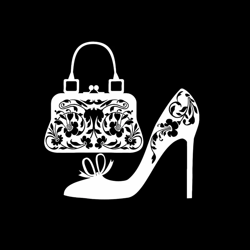 YJZT 12.3*12.5CM Shoes Women Handbag Fashion Shopping Woman Vinyl Decals Car Sticker Black Silver C20-0099