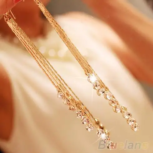 Women Rhinestone Drop Long Chain Tassels Earrings Dangle Hook Linear Earrings For Women 3Layers Statement Earring Luxury Jewelry