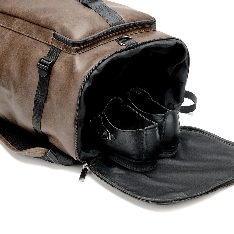 Mochila impermeable de cuero para hombre, morral escolar de PU, funcional, de gran capacidad, a la moda, nueva