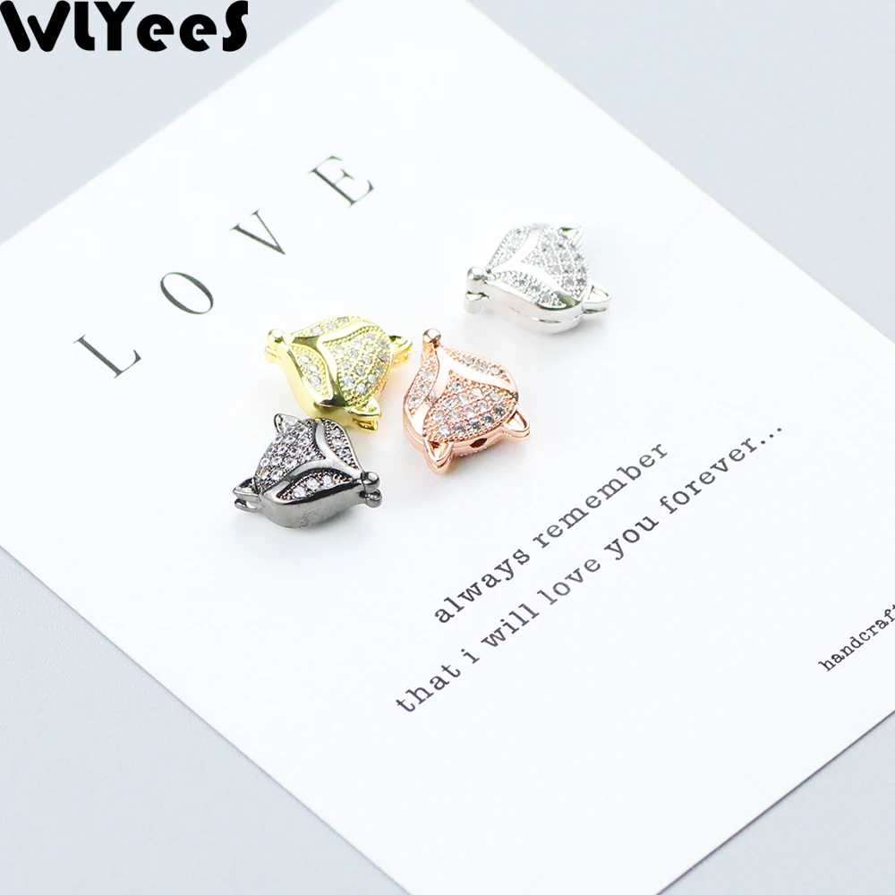 

WLYeeS 4pcs White Zircon Fox Pendant Charm Copper bead Pave CZ Metal Material Loose bead for Jewelry bracelet making DIY Finding