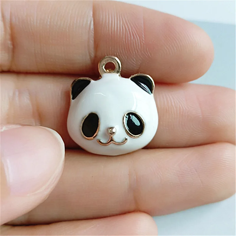 50pcs 17*19mm Gold Color Enamel Cute Panda Shape Charm Oil drop panda Pendant for DIY Handmade Hair Jewelry Making wholesale