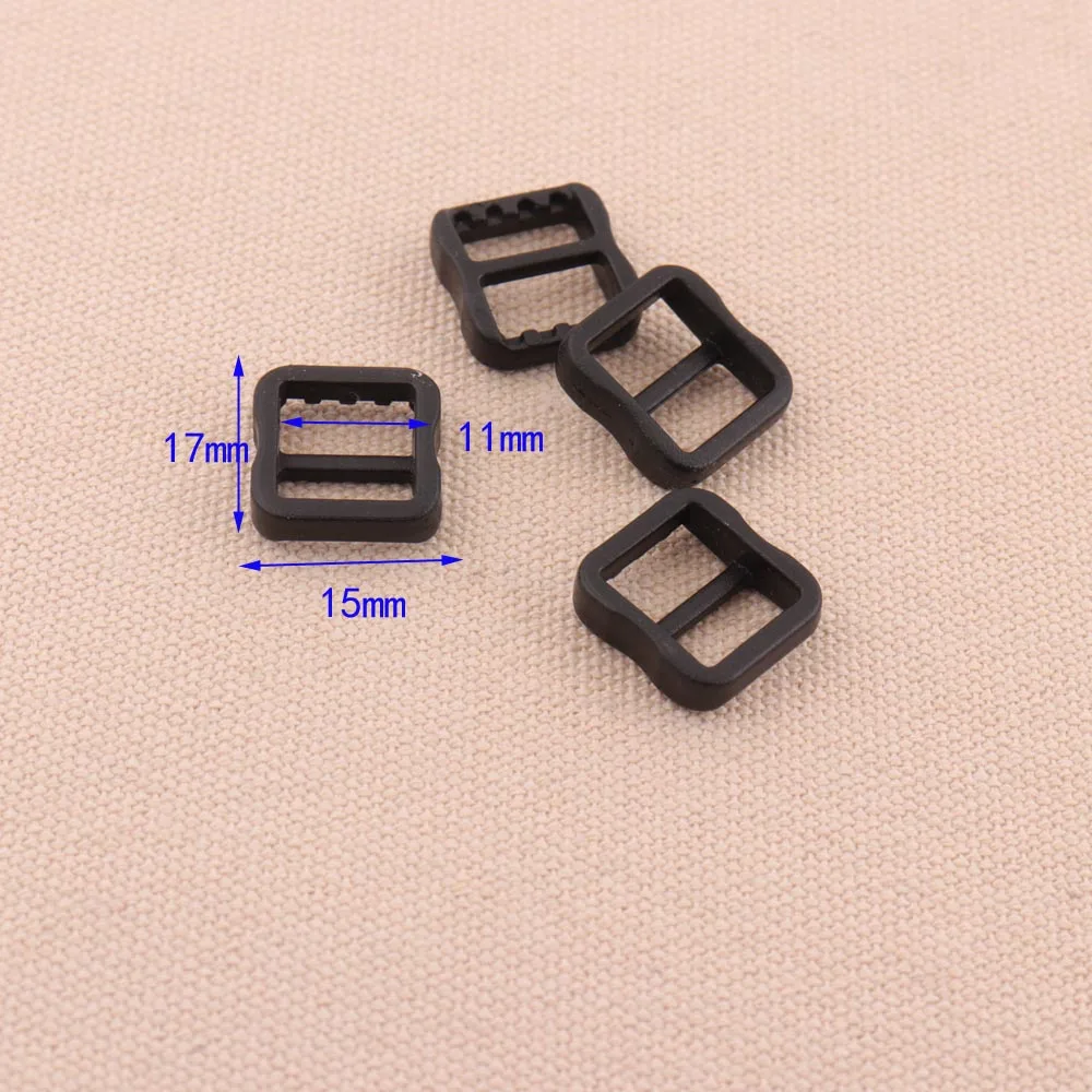 50PCS/lot small size black color plastic Tri-Glide Slider Adjustable Buckle for Bags Webbing 11mm