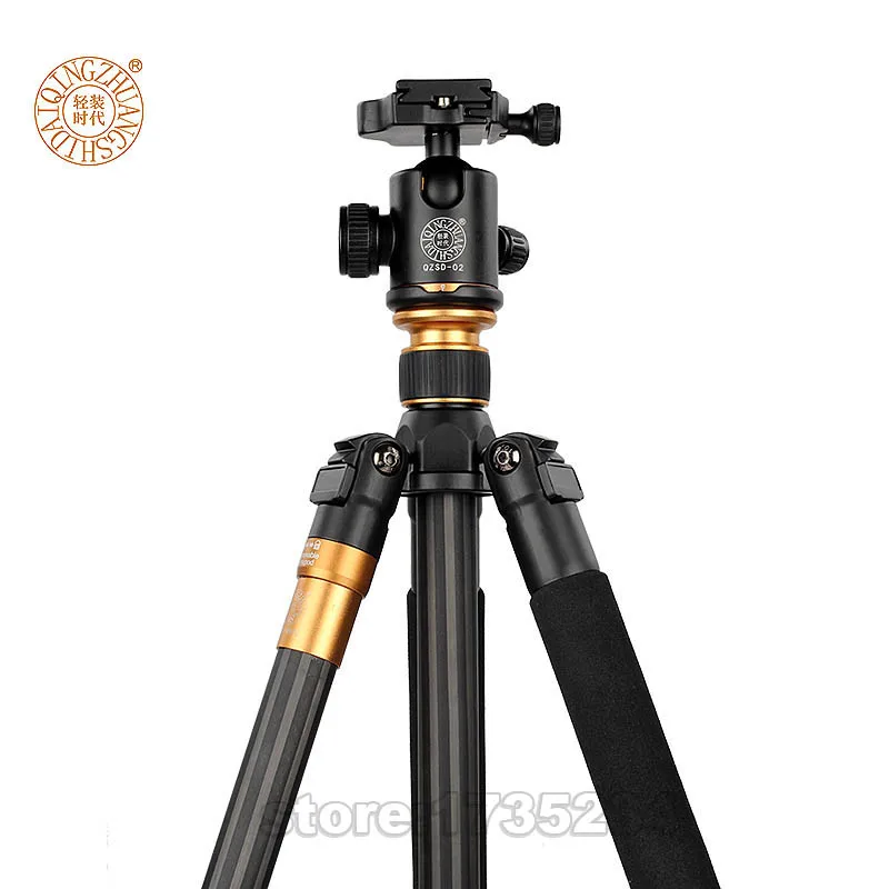 QZSD Q476มืออาชีพคาร์บอนไฟเบอร์ขาตั้งกล้องMonopodสำหรับกล้องDSLRที่มีหัวลูกเดินทางแบบพกพาพับที่มีเสถียรภาพกล้องยืน