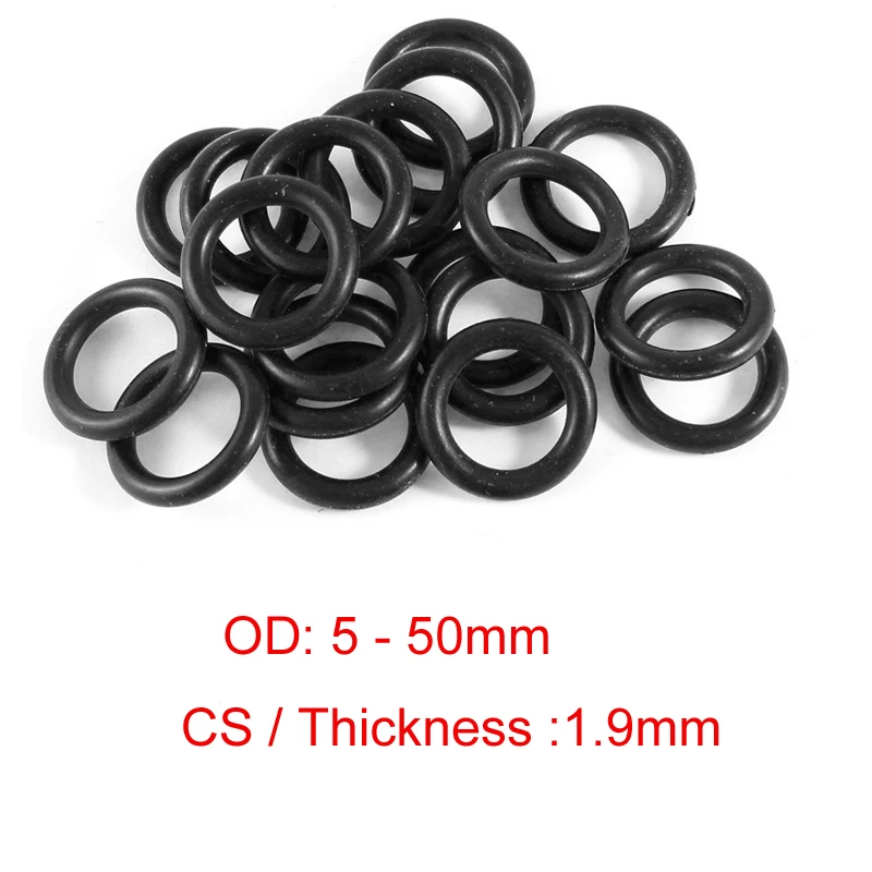 

100 PCS Black NBR O ring O-ring Oring Seal Rubber Gaskets CS 1.9mm x OD 5 6 7 8 9 10 11 12 13 14 50mm Nitrile Automobile Washer