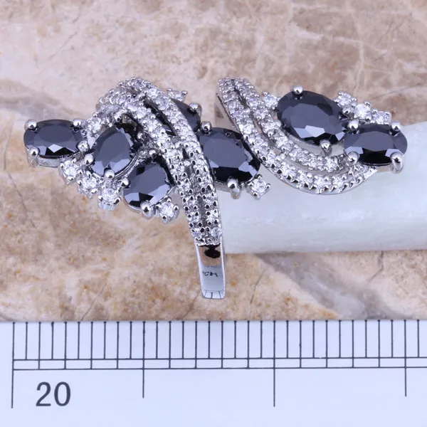 Black Cubic Zirconia White CZ Silver Plated Ring Size 5 / 6 / 7 / 8 / 9 / 10 / 11 / 12 S0178