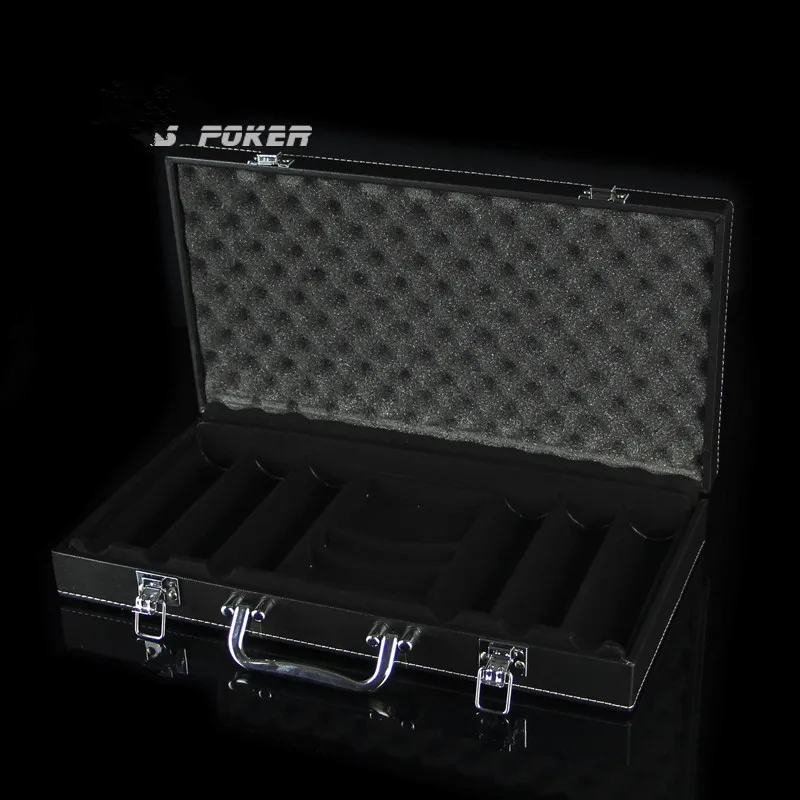 Professional good quality  luxury portable black leather counter box 500 code chips yard wood box chip poker carrying cases bag