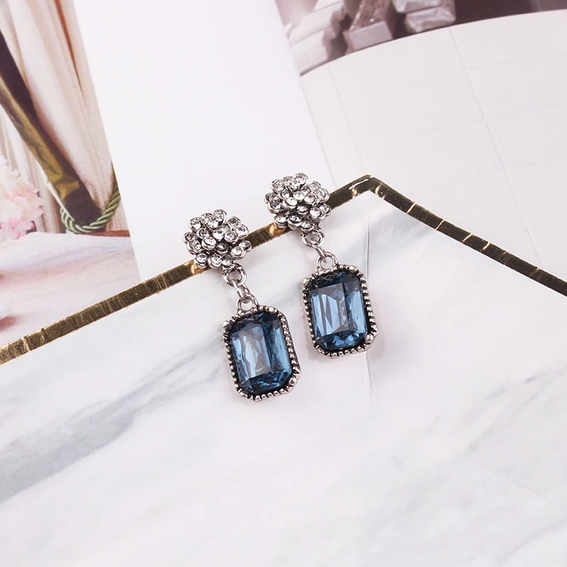 Multiple Crystal Stone Drop Earrings Square Candy Color Dangle Earrings for Women Christmas Party Gift Jewelry