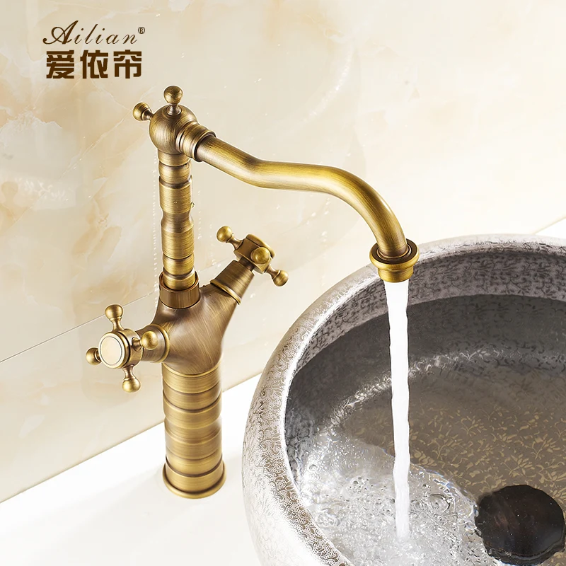 

All copper European archaize faucet The stage basin faucet Basin faucet Hot and cold water tap Archaize faucet