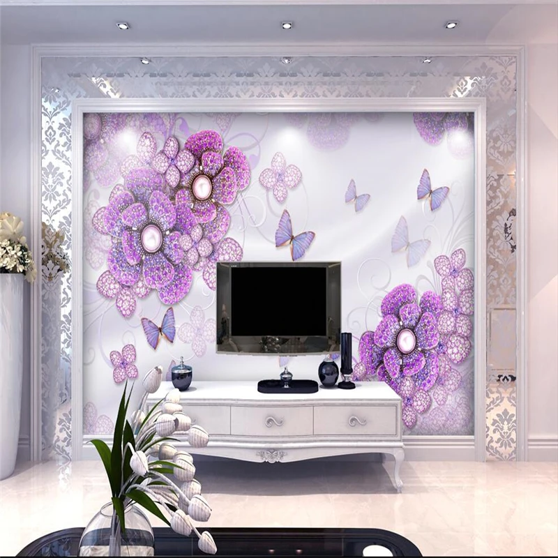 

beibehang Custom photo wallpaper large murals luxury luxuriant purple European flowers 3d stereo TV backdrop,papel de parede