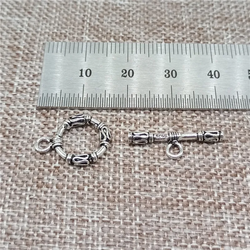 2 Sets 925 Sterling Silver Toggle Clasps Stick and Circle Connector for Bracelet Necklace