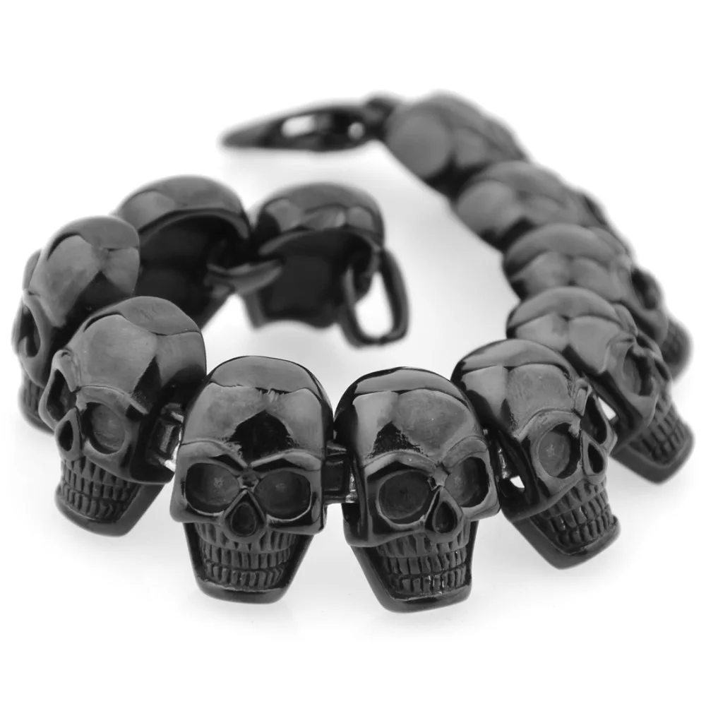 5 Color Choose Rock Roll 316L Stainless Steel Skeleton Skull Biker Head Cool Jewelry Men's Bracelet Bangle 8.66