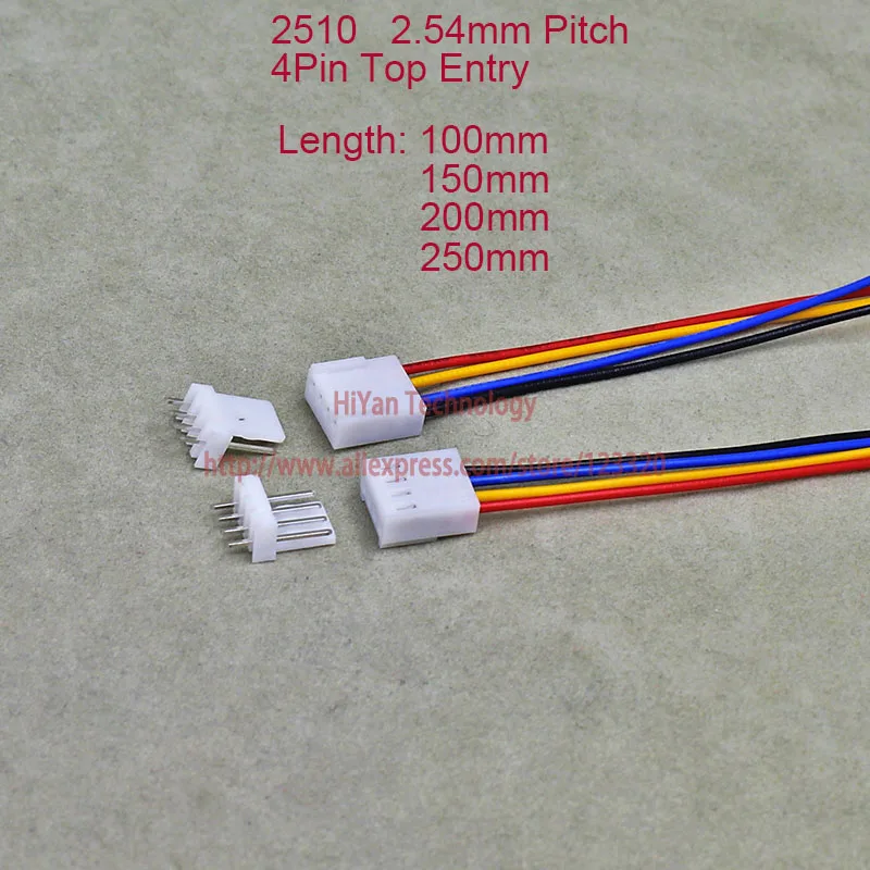 1000pcs 2510 2.54mm Pitch Top Entry 4Pin Connector 100mm To 250mm with 1007 26AWG Electronic Wire Cable