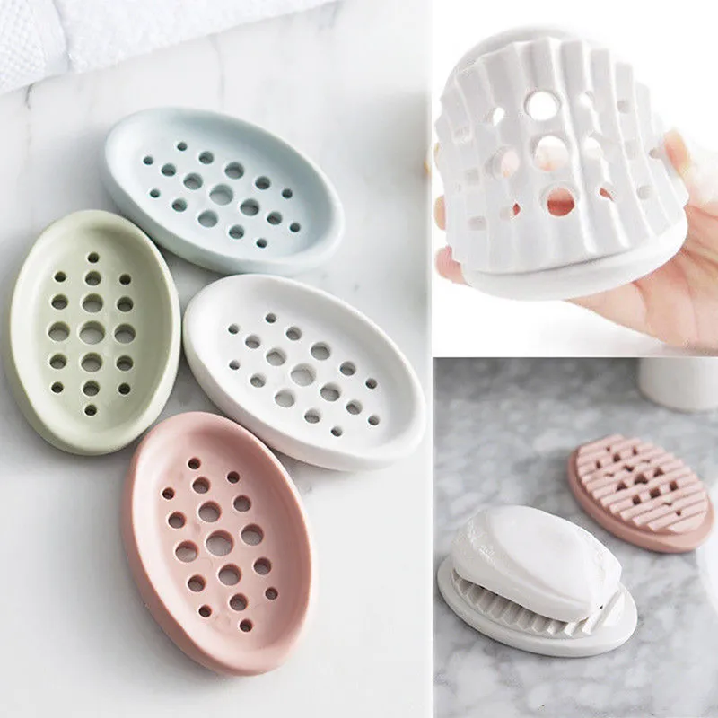 Double Lattice Hollow Out Silicone Non-slip Soap Dish Box Case Holder Container Home Bathroom Shower Travel Camping