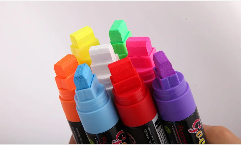 Flashcolor15mm สีขาวสีชมพู Liquid Chalk Marker สำหรับ LED Writing Board กระจกหน้าต่างเรืองแสงโรงเรียนศิลปะภาพวาด