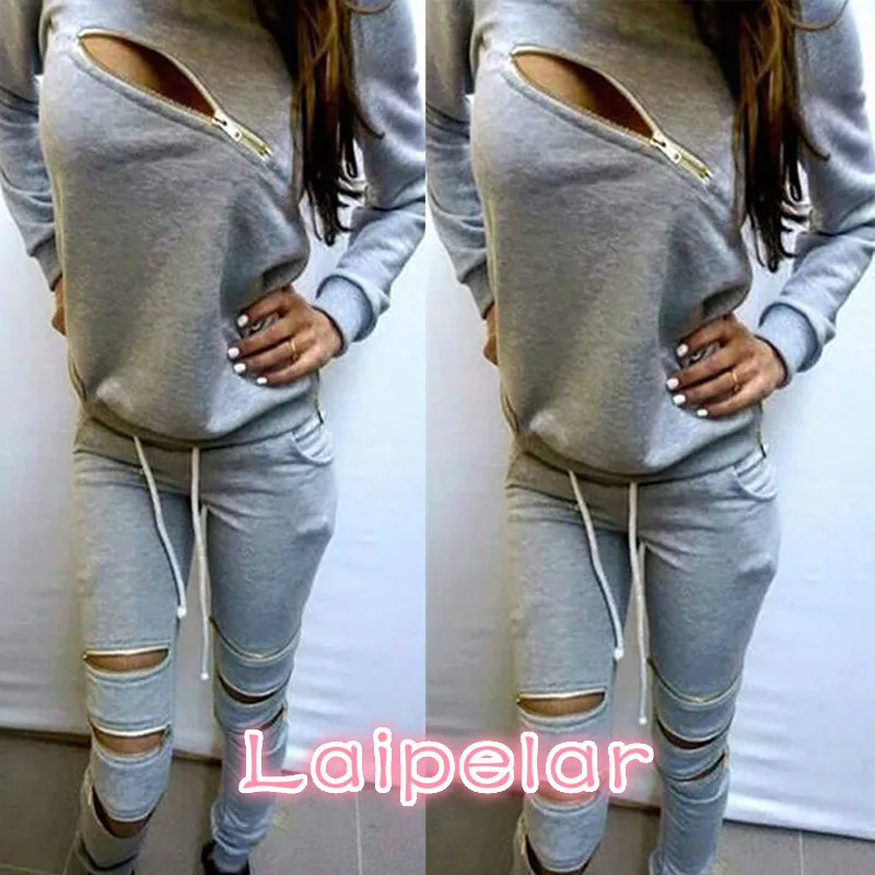 

Hoodies Sweatpants Women's Sets Casual 2 Pieces Women's Clothing Spring Tracksuits Sportswear Female Pullovers Zipper Hole