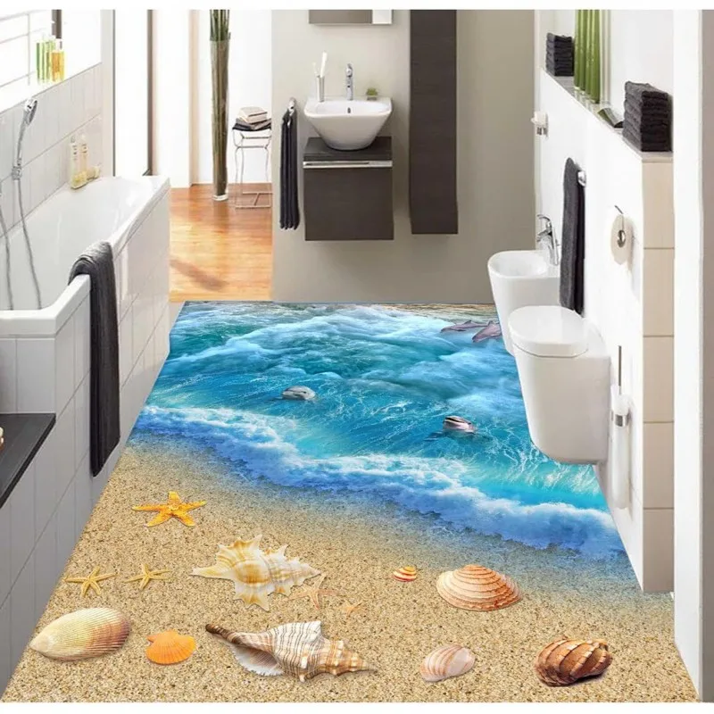 beibehang Self adhesive 3D SeaWorld decorative painting floor painting wallpaper paste PVC floor flooring waterproof wall paper