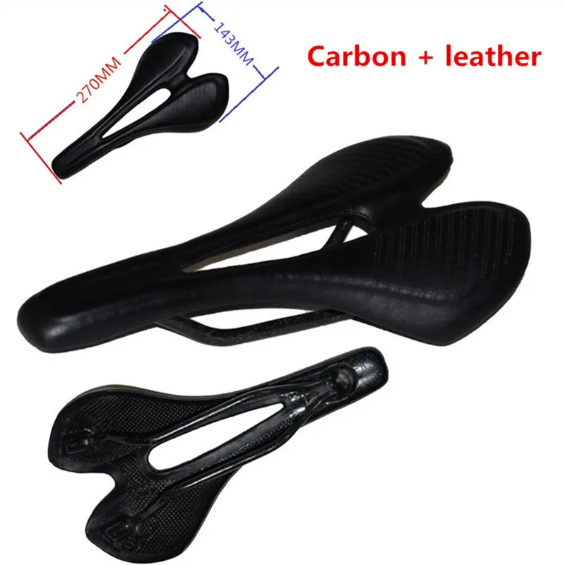 Sillin carbono carretera bicycle ultralight carbon + leather race climbing mountain bike seat long-distance riding saddle