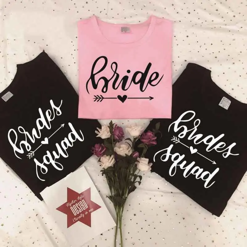 

Skuggnas bride squad t shirt wedding party bridal bridesmaid Bachelorette team t shirt graphic print fashion women tops dropship