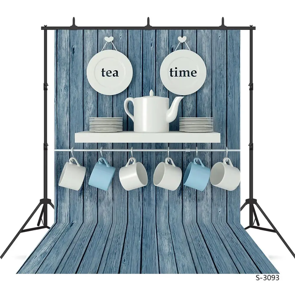 Daniil Simkin Backdrop Tea Time Photophone for Photo Haning Cups Fond Studio Backdrops for Young Wooden Stripe Vinyl Photography