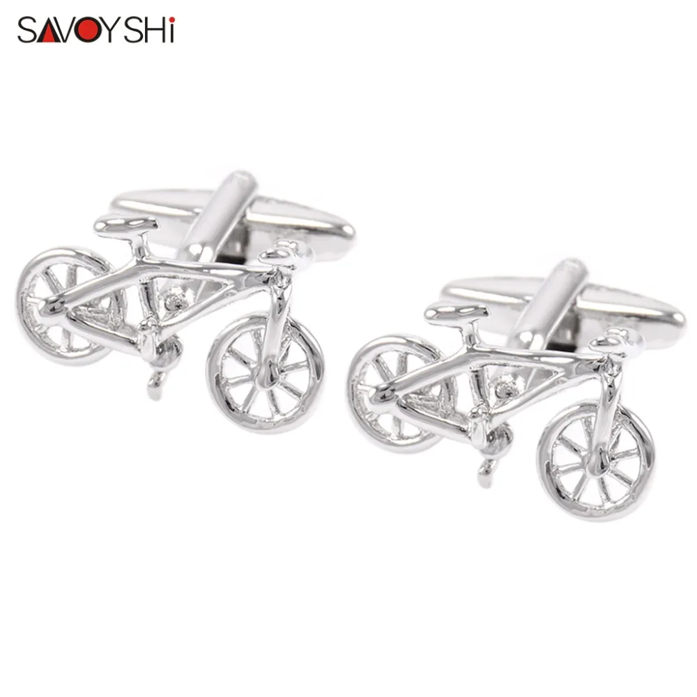 SAVOYSHI Bike Cufflinks for Mens Shirt Cuffs Novelty Silver Color Bicycle Cuff links Male Gift Fashion Jewelry
