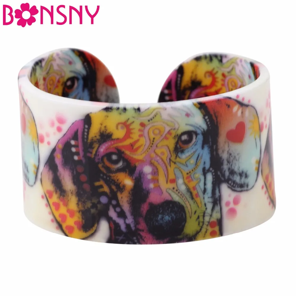 

Bonsny Pattern Wide Love Labrador Bracelets Dog Bangles For Women 2017 New Fashion Jewelry Party Spring Summer Accessories