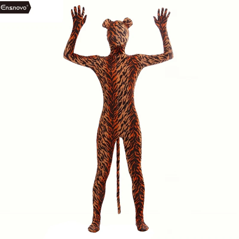 

Ensnovo Spandex Tiger Costume Cosplay Zentai Zebra Leopard Bodysuit Unitard Body Suit Stretch Nylon Full Body Animal Costumes