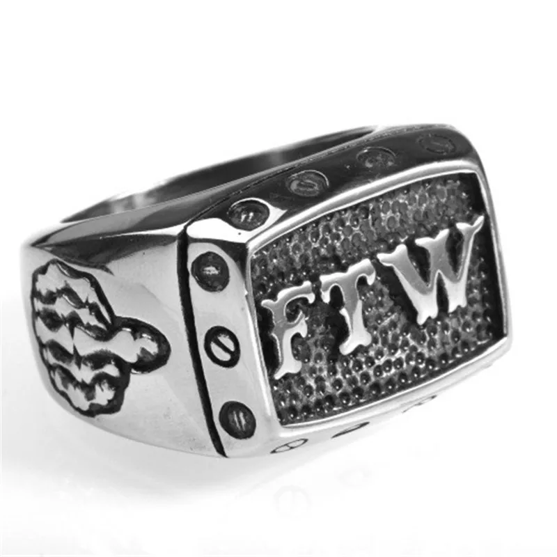 FTW letters Men\'s stainless steel ring, punk domineering titanium steel ring FTW letters