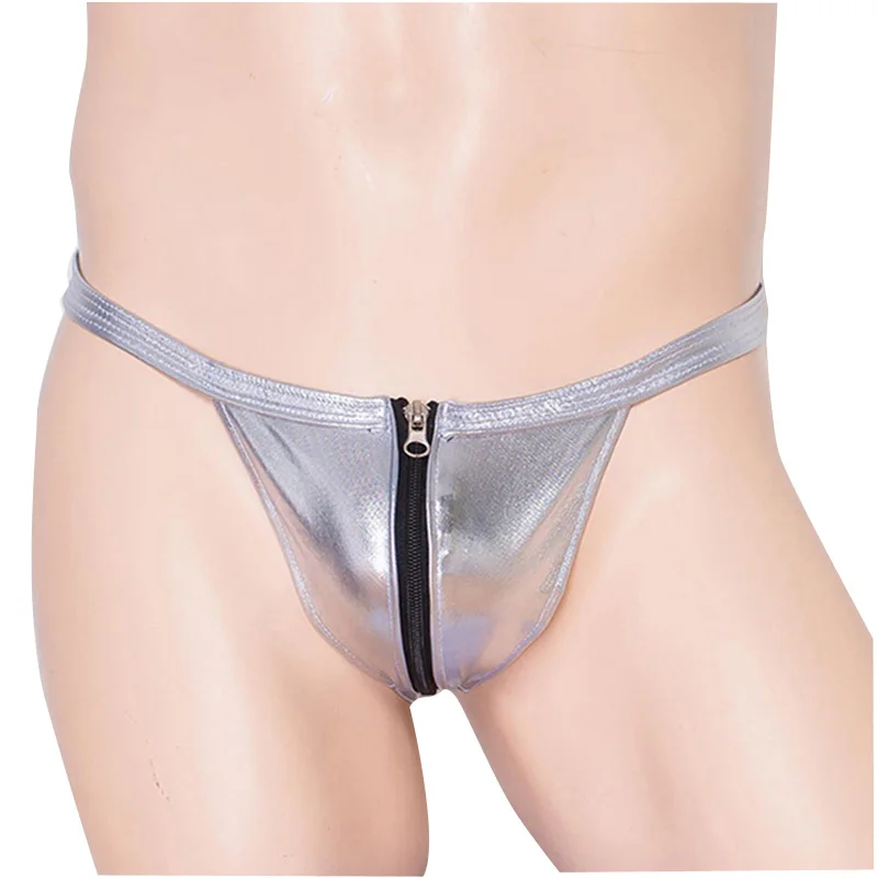 new sexy Men leather Thongs Lingerie with zip leather fetish underwear Mens underpants Male G-Strings gay underwear jockstrap