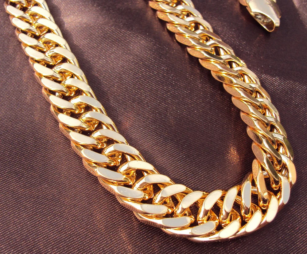 Heavy  Yellow Gold GF Double Curb Chain Mens Huge Necklace 9mm wide thick  Not satisfied, 7 days no reason to refund