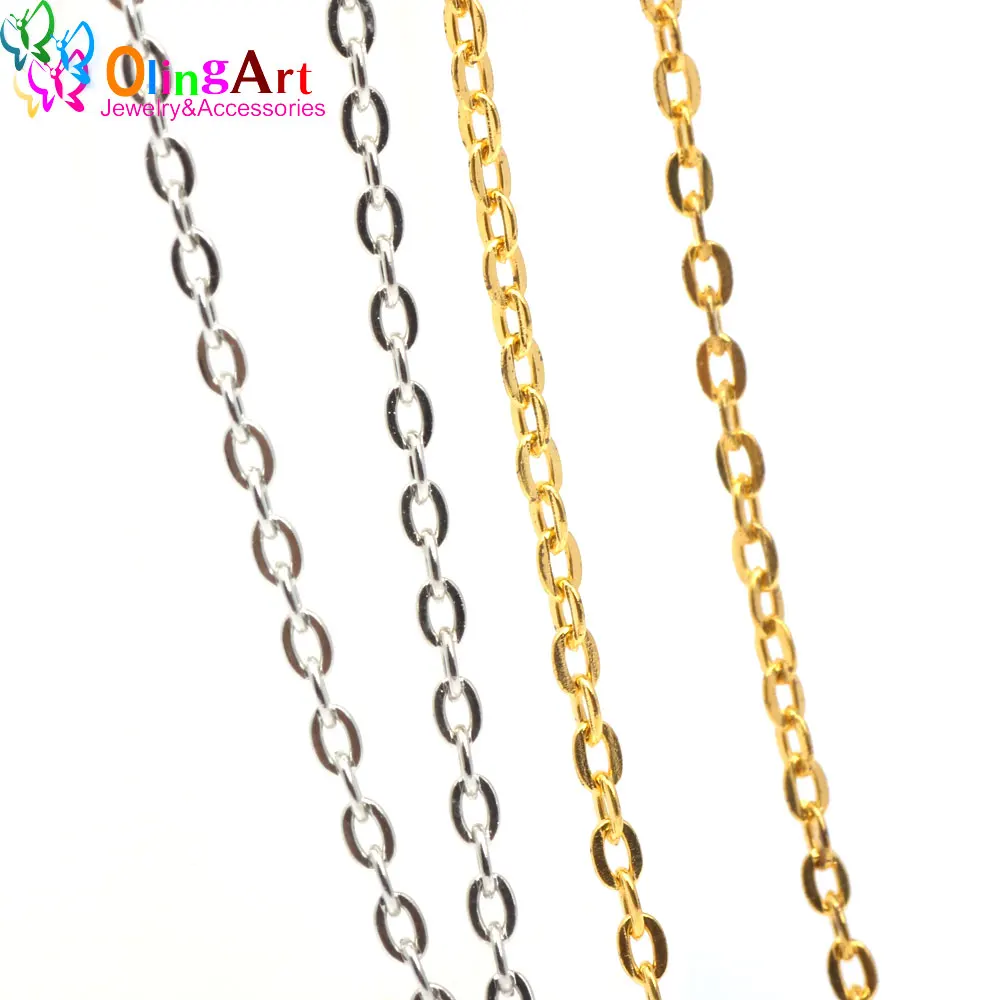 OlingArt 3M 4MM Gold /Silver Plated Flattened Oval Shape Cross Link Chains For bracelet necklace DIY Jewelry Accessories making