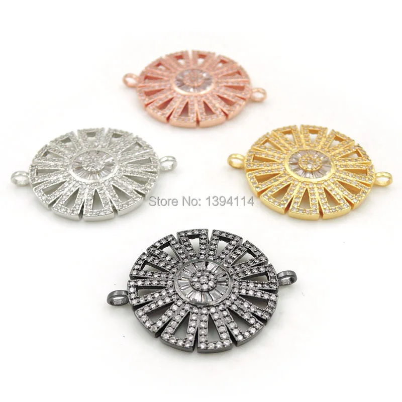 30*24*3mm Micro Pave Clear CZ Round Connector Of 12 Sectors Fit For Women As DIY Bracelets Accessory