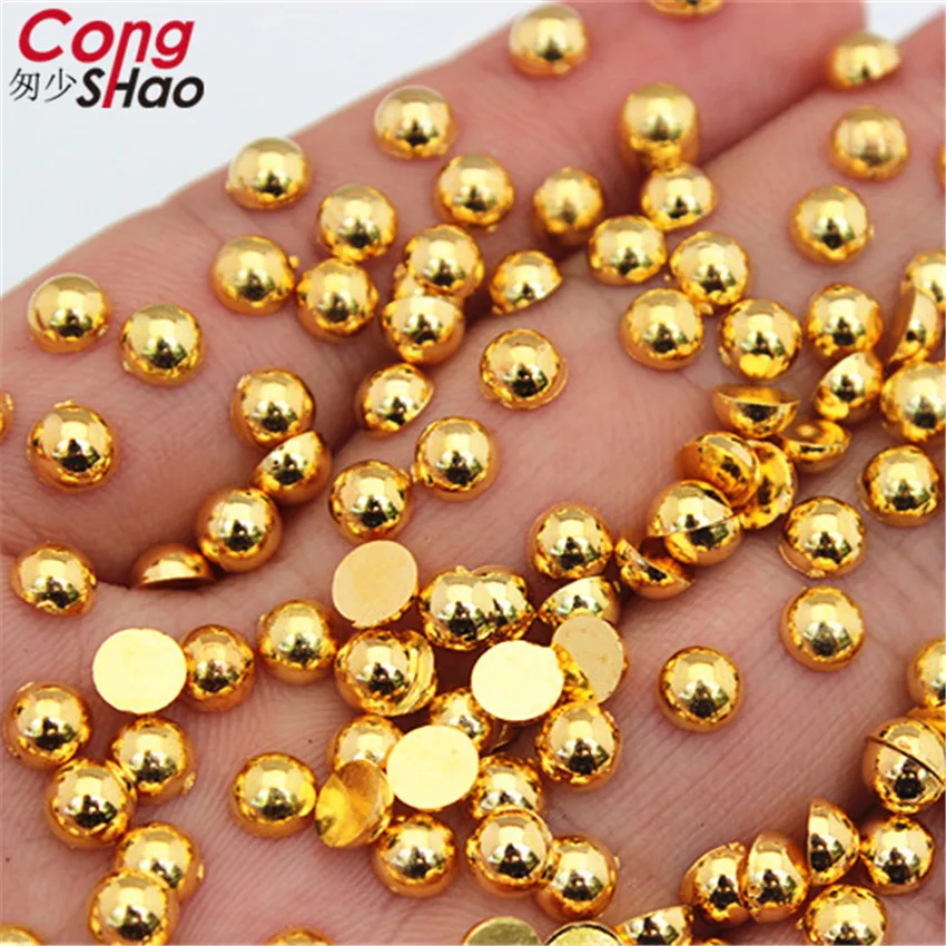 Flatback Half Round Gold Pearl ABS Imitation Pearl Acrylic Rhinestones Scrapbook Beads 3D Non HotFix Nail Art Decoration WC94