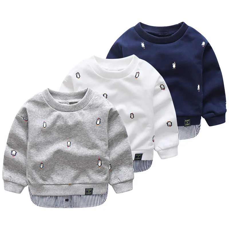 2024 Spring Autumn 2 3 4 5 6 7 8 10 Years Children Cartoon Animal Print Patchwork Fake 2 Pcs Basic Sweatshirt For Kids Baby Boy