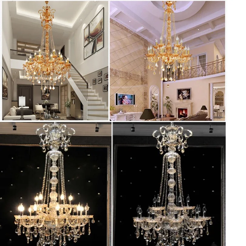 Candelabro De Cristal dorado y plateado, luz extralarga De lujo para vestíbulo De exportación, vela De Cristal, 15 brazos De altura, 150cm