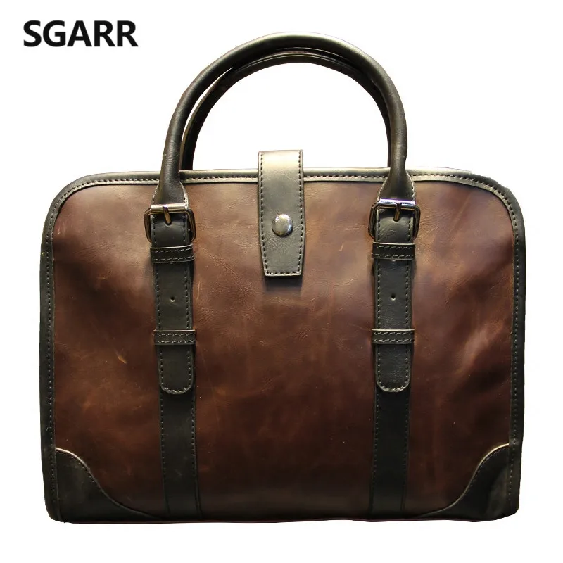 2023 The Classic Crazy Horse PU Leather Briefcase Men's Business Zipper Bags High Quality Messenger 14inch Laptop Office Bag