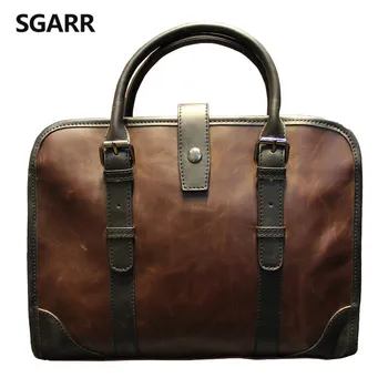 2023 De Klassieke Gekke Paard Pu Lederen Aktetas Heren Zakelijke Rits Tassen Hoge Kwaliteit Messenger 14Inch Laptop Office Tas