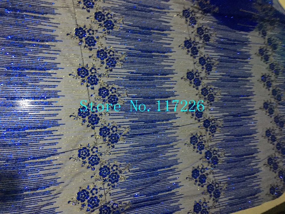 

New style ROYAL BLUE glitter african french net lace fabric JRB-42610 african tulle lace fabric with glued glitter