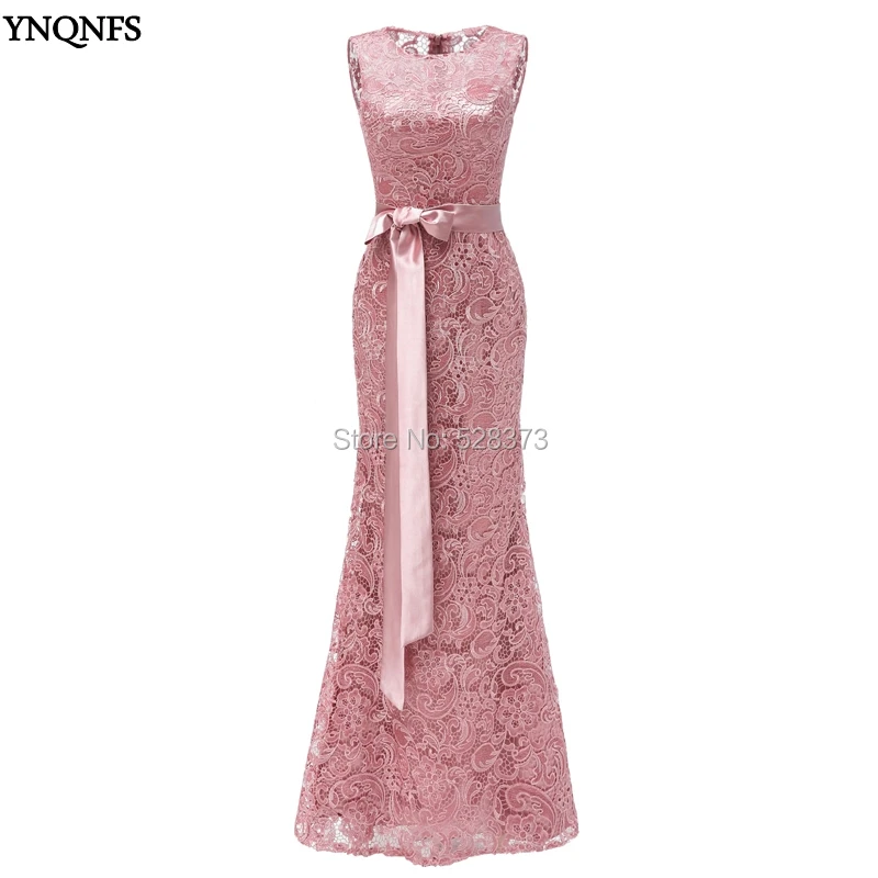 YNQNFS BD80 Real Pictures Pink Wedding Guest Dress Sleeveless Mermaid Lace Bridesmaid Dresses