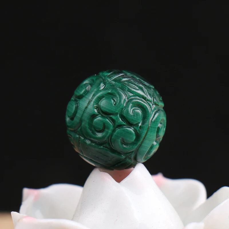 1PIECE Malachite round carved green 10/12/14/16mm FULL HOLE for DIY jewelry making loose beadsFPPJ wholesale nature